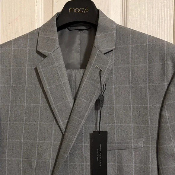 Marc New York Gray Windowpane Suit Jacket with Light Blue Lines - Picture 2 of 6